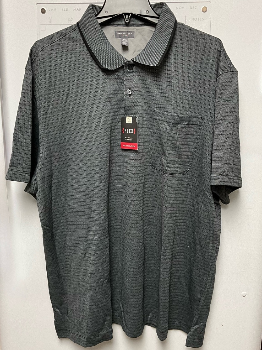 Van Heusen Gray Striped Stretch Polo with Chest Pocket